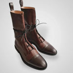 Vigi brown leather lace-up ankle boots with crisscross laces and smooth rounded toe