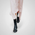 Vigi black leather lace-up ankle boots with glossy finish and low heel sole