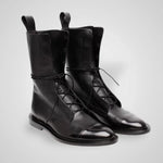 Vigi black leather lace-up ankle boots with front laces and low-profile sole