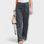Linen pants in dark gray with drawstring waist and wide legs
