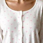 Noma pajama top with pink heart print, button front and round neckline