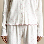 Noma pajama set with pink heart print, button placket and elastic-waist pants