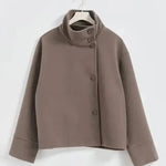 Cropped beige-brown jacket with stand collar and button-up front