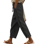 Dorin straight-leg trousers with drawstring waist and side button detail, dark gray/black