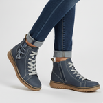 Nima women’s orthopedic winter footwear, navy blue high-top sneakers with side zipper