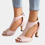 Women’s orthopedic heeled sandals, pale pink, open toe with ankle strap