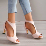 Women’s orthopedic heeled sandals, pale pink suede-like upper, open toe