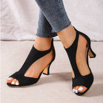 Women’s orthopedic heeled sandals, black, open toe with ankle strap