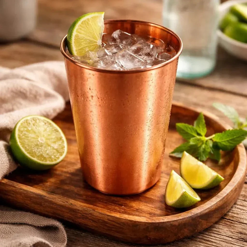 Copper 350 ml simple mug with ice and lime wedges