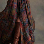 Graça long plaid dress with drawstring waist and side slit