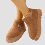 Nicoleta suede-look warm ankle boots with faux fur lining, side buckle strap, brown