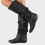 Vasia tall casual boots, black, ruched shaft with low heel