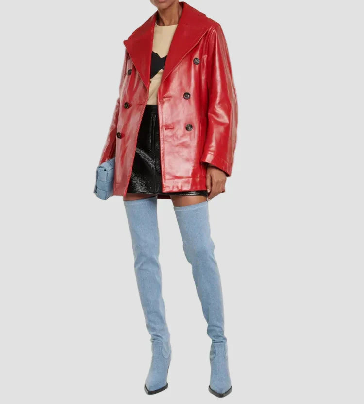 Knee-high heeled boots with leather-look finish, black, styled with light blue jeans