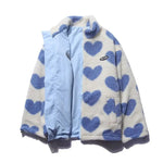 Reversible winter jacket, light blue side with cream-blue heart fleece front