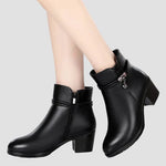Frederica elegant winter ankle boots, black leather-look, side zipper, block heel