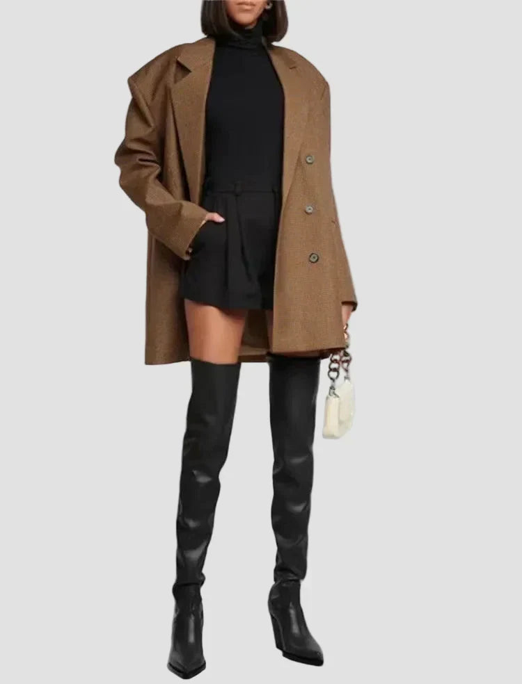 Black knee-high heeled boots with smooth leather-look finish and block heel