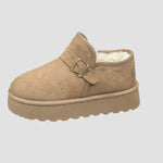 Nicoleta suede-look warm ankle boots with faux fur lining and side buckle strap, light tan
