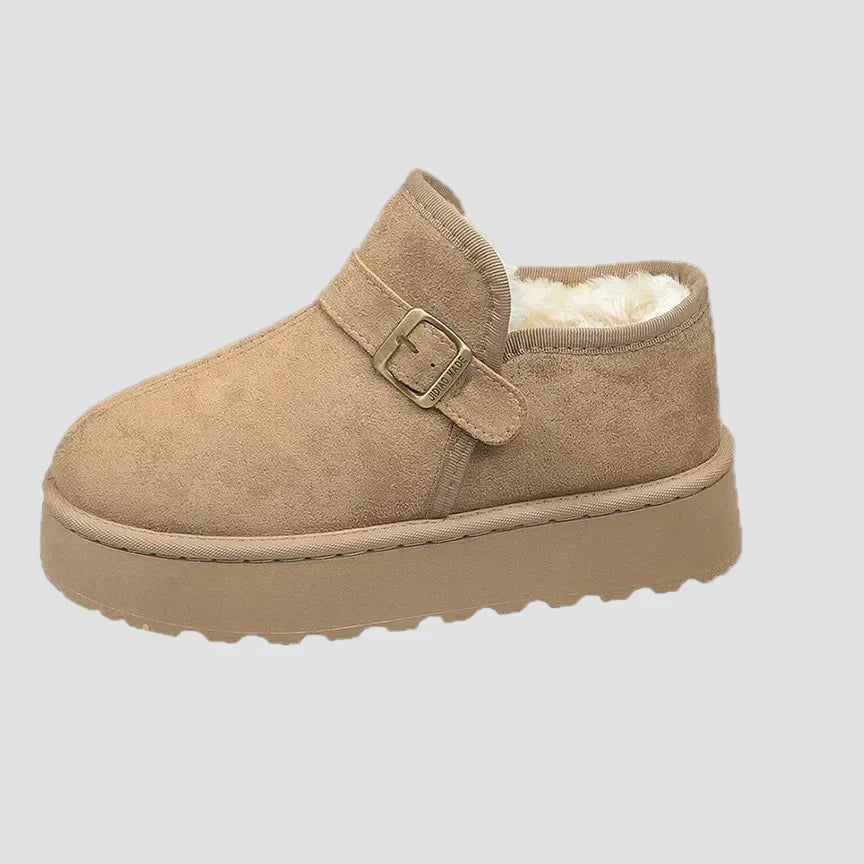 Nicoleta suede-look warm ankle boots with faux fur lining and side buckle strap, light tan