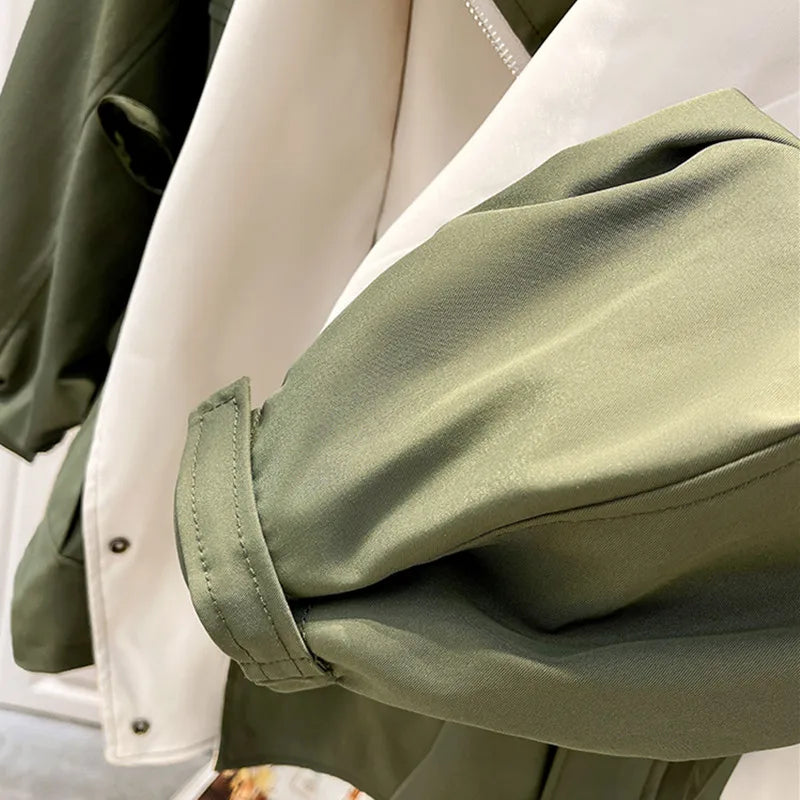Modern jacket sleeve, sage green with button cuff and inner white lining