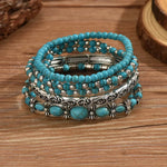 Turquoise bead and silver-tone multi-wrap bracelets with cabochon oval details