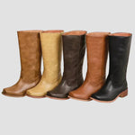 Set of tall pull-on equestrian boots in multiple colors with block heels