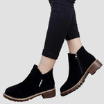 Black orthopedic leather winter ankle boots with side zipper and chunky sole
