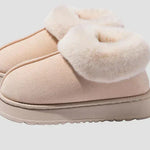 Georgia light beige suede home slippers with cream faux-fur cuff and slip-on sole