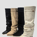 High boots set: black, beige, and cream with decorative side buckle straps