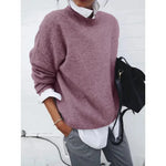 Mauve crewneck pullover sweater with long sleeves, relaxed fit
