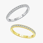Eternity ring set with pavé stones in silver and gold