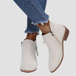 Light beige orthopedic leather winter ankle boots with side zipper and block heel