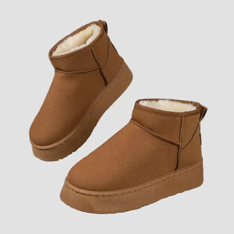 Comfort suede ankle boots with plush lining, slip-on design, brown