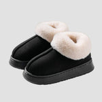 Georgia black suede home slippers with cream faux-fur cuff and ridged rubber sole