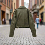 Élodie™ trendy jacket, dark green cropped leather-look back view