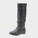 Vasia tall casual boots, dark gray, ruched shaft and low stacked heel