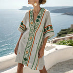 Sofia beach tunic in light fabric with green and orange circular stripe print