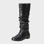 Vasia tall casual boots, black, ruched fold detail, pull-on and low heel