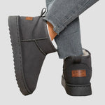 Grey classic comfort ankle boots with round toe, pull tab, thick sole, side stitching