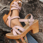 Kleoniki light pink platform heeled sandals with ankle strap buckle and braided toe