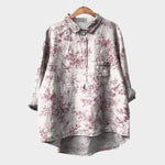 Women’s lace blouse, light pink floral print, button-front collar and chest pocket, long sleeves
