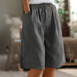 Cotton comfort shorts, charcoal gray, elastic waist with front button detail