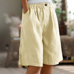 Cotton comfort shorts, light beige, elastic waistband with front button detail