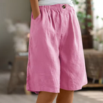 Cotton comfort shorts, soft pink, elastic waist and front button detail