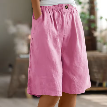 Cotton comfort shorts, soft pink, elastic waist and front button detail