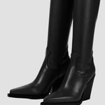 Knee-high heeled boots with leather-look finish and square-toe, black
