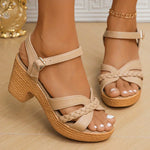Kleoniki beige platform heeled sandals with braided detail and two-piece straps