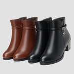 Frederica elegant winter ankle boots, brown and black, side zippers, block heels