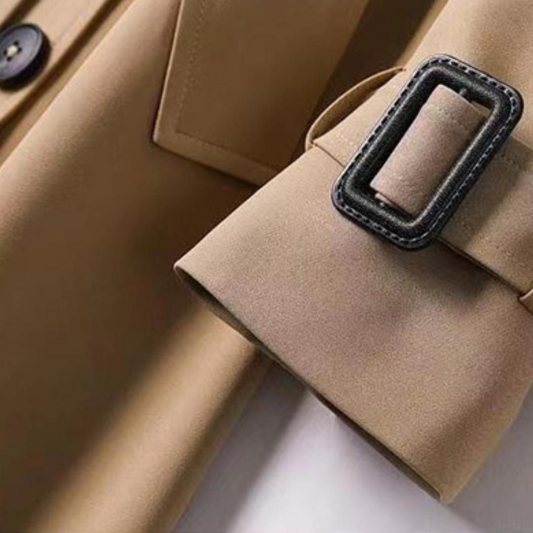 Beige classic trench coat sleeve cuff with belt loop detail