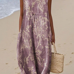 Mia™ midi floral dress, sleeveless with round neck and gathered waist in lavender
