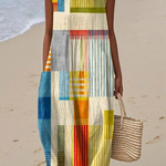 Eve™ geometric midi dress, sleeveless with round neckline, multicolor patchwork blocks